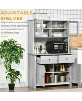 Streamdale Furniture 63" Ash Grey Kitchen Buffet with Hutch, Pantry Storage Cabinet