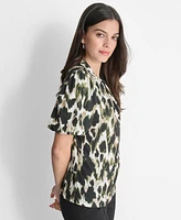 Dkny Women's Printed Twist-Neck Blouse