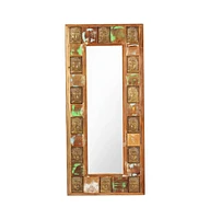 vidaXL Mirror with Buddha Cladding 19.7"x43.3" Solid Reclaimed Wood