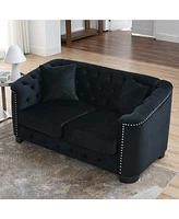 Classic Velvet 3-Person Chesterfield Sofa with Nailhead Trim