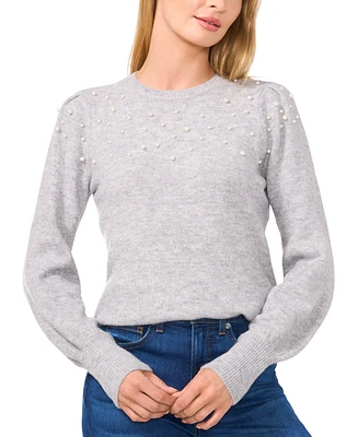 CeCe Women's Scattered-Pearl Crewneck Sweater