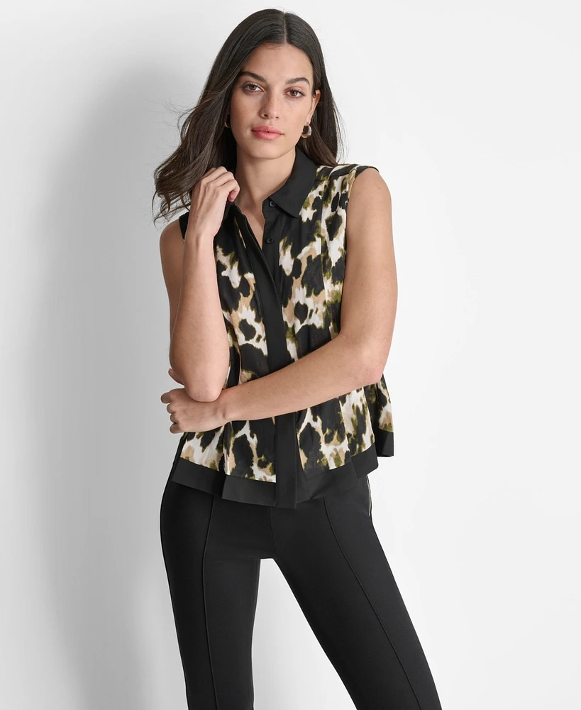 Dkny Women's Printed Sleeveless Button-Front Blouse