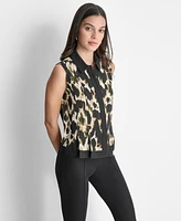 Dkny Women's Printed Sleeveless Button-Front Blouse