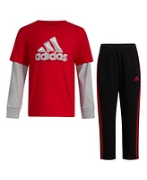 adidas Little & Toddler Boys Two-Piece Layered Cotton Tee Pant Set