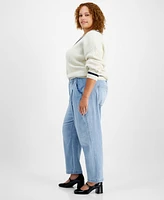 On 34th Trendy Plus High-Rise Tapered-Leg Light-Wash Jeans, Created for Macy's