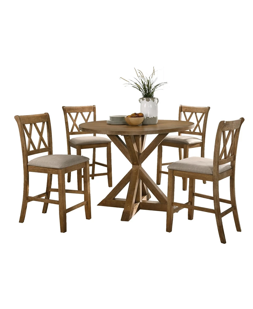 Simplie Fun Windvale Cross-Buck Wood 5-Piece Counter Height Dining Set, Tan