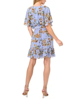 CeCe Women's Floral-Print Short-Sleeve Tiered Dress