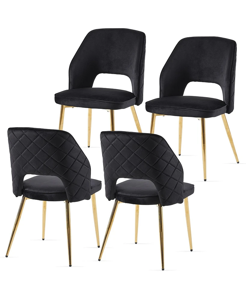 Simplie Fun Luxurious Golden-Legged Velvet Dining Chair with Cut-Out Backrest