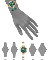 Anne Klein Women's Quartz Round Abalone Gemstone Gold-Tone Alloy Metal Bangle Watch Set, 30mm - Blue/Green/Gold