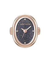 Anne Klein Women's Quartz Blue Sandstone Gemstone and Rose Gold-Tone Alloy Metal Ring Watch, 17mm