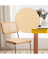 Modern Velvet Rattan Dining Chairs with Chrome Legs (Set Of 2)