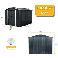8FT x 10FT Outdoor Metal Storage Shed with Floor Base, Black