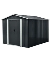 8FT x 10FT Outdoor Metal Storage Shed with Floor Base, Black