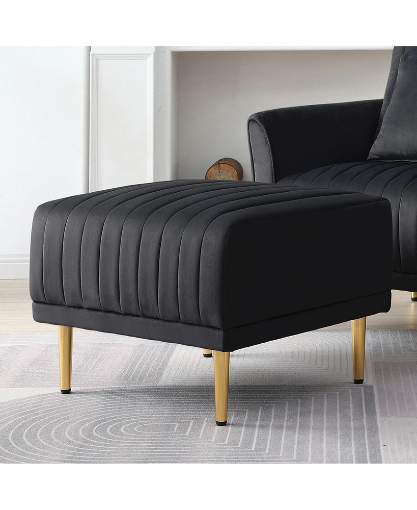 Simplie Fun Black Velvet Tufted Ottoman for Sectional Sofa