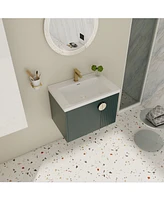 Wall-Mounted Vanity with Ceramic Sink and Soft-Close Doors