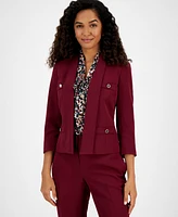 Kasper Petite Stretch Crepe Shawl-Collar Open-Front Blazer