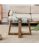 Streamdale Furniture Circular glass and wood coffee tables, 31.5"x31.5"x17.7"