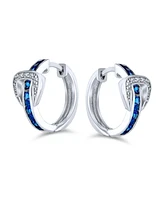 Bling Jewelry Channel Set Cubic Zirconia Royal Blue Blue Cz Round Belt Buckle Hoop Earrings For Women Sterling Silver .75 Inch Diameter