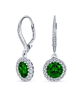 Bling Jewelry 3.5CT Green Round Solitaire Halo Cz Lever back Dangle Earrings Cubic Zirconia Sterling Silver