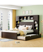 Streamdale Furniture Queen Wooden Bed With All-In-One Cabinet, Shelf And Sockets, Espresso