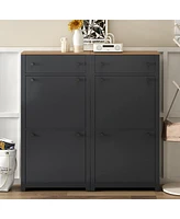 Streamdale Furniture Modern Black Shoe Cabinet with 4 Flip Drawers