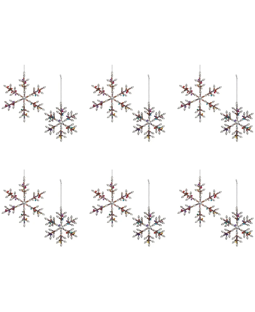 Slickblue Jewel Snowflake Ornament (Set of 12) 6"H, 8"H Iron/Glass Beads