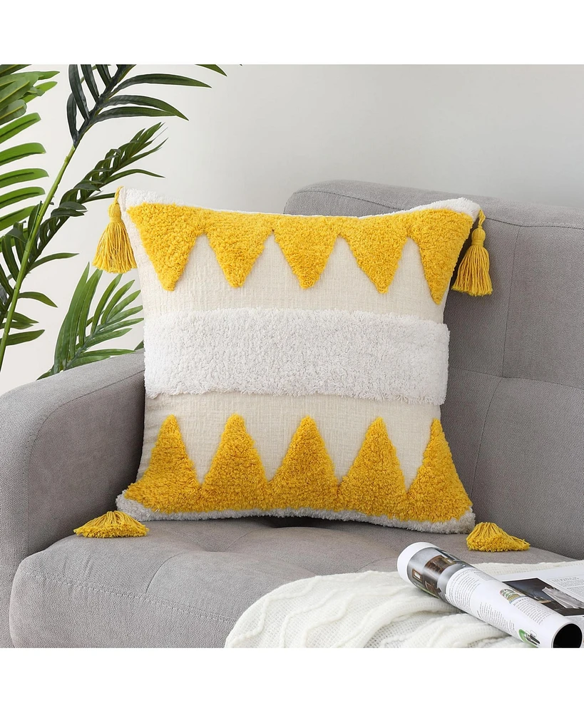 Caromio 1Pc Tufted Tassels Chenille Decorative Throw Pillow Covers 18" x