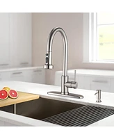 Streamdale Furniture Stainless Steel Pull Down Kitchen Faucet With Soap Dispenser Brushed Nickel