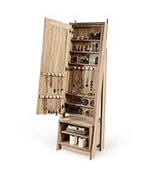 Sugift 2-in-1 Wooden Cosmetics Storage Cabinet with Full-Length Mirror and Bottom Rack