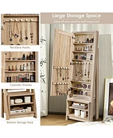 Sugift 2-in-1 Wooden Cosmetics Storage Cabinet with Full-Length Mirror and Bottom Rack