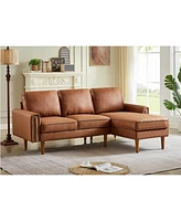 Simplie Fun 82.2"L-Shape Sofa Couch With Chaise Mid-Century Copper Nail Right Chaise, Brown