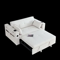 54" Pull-Out Sleeper Sofa Bed Double Seat Recliner Sofa Bed With Armrests With Storage