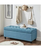 Simplie Fun Button Tufted Storage Bench - Light Blue Linen