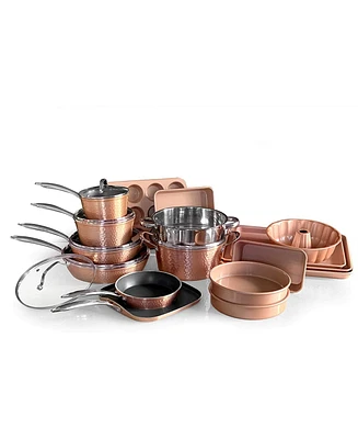 OrGreenic Hammered Rose Gold 22 Piece Cookware and Bakeware Set