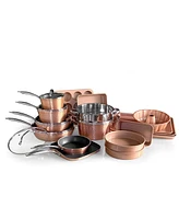 OrGreenic Hammered Rose Gold 22 Piece Cookware and Bakeware Set