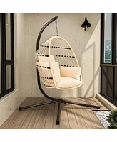 Streamdale Furniture Patio Foldable Hanging Swing Chair With Stand Natural Color