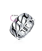 Bling Jewelry Mens Biker Urban Wide Open Curb Chain Link Ring Band For Men Gothic Tribal Solid .925 Sterling Silver Handmade Turkey