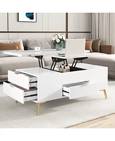 Streamdale Furniture Modern Lift Top Coffee Table Multi Functional Table With Drawers In White