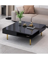 Streamdale Furniture High gloss coffee table with golden legs and drawers, 2-tier center for living room