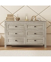 Streamdale Furniture Retro Farmhouse Style Wooden Dresser With 6 Drawer, Storage Cabinet For Bedroom, Anitque Gray