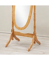 Traditional Queen Anna Style Wood Floor Cheval Mirror, Oak Finish