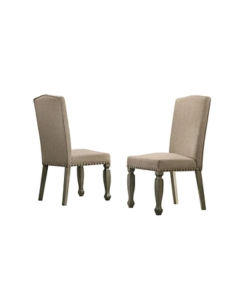 Simplie Fun Antique Gray Finish Upholstered Nailhead Dining Chair, Set of 2