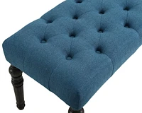 Fabric Tufted Turned Leg Dining Bench, Blue