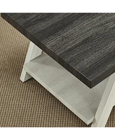 Two-Tone Wood Shelf Side Table in Weathered Charcoal and Beige