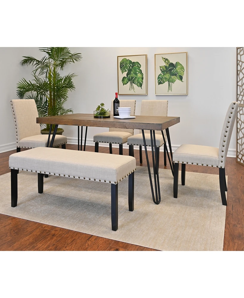 Streamdale Furniture Amisos 6-Piece Dining Set Hairpin Table, 4 Chairs, Bench, 3 Colors