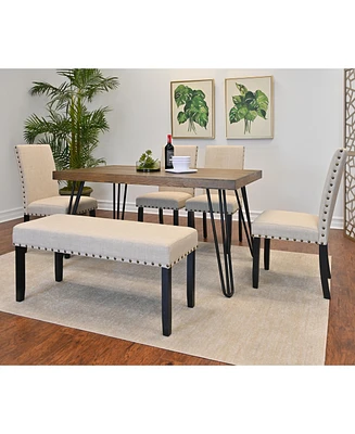 Streamdale Furniture Amisos 6-Piece Dining Set Hairpin Table, 4 Chairs, Bench, 3 Colors