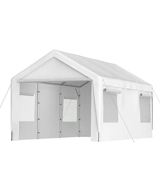 Simplie Fun Heavy Duty Aluminum Carport Garage with Roll-Up Windows