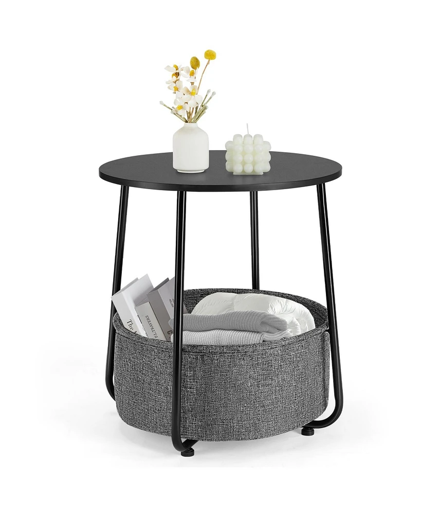 Simplie Fun Stylish and Versatile Round Side Table with Linen Storage Basket