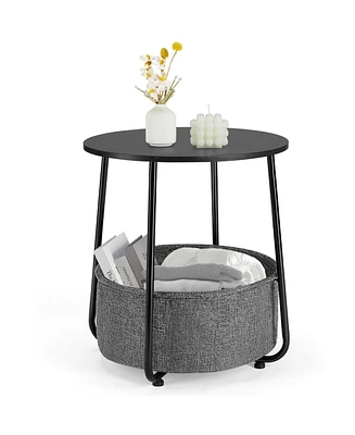 Streamdale Furniture Stylish and Versatile Round Side Table with Linen Storage Basket