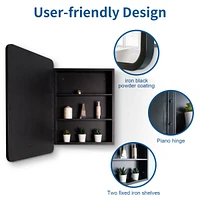 Stylish 20x28" Black Metal Framed Bathroom Mirror Cabinet